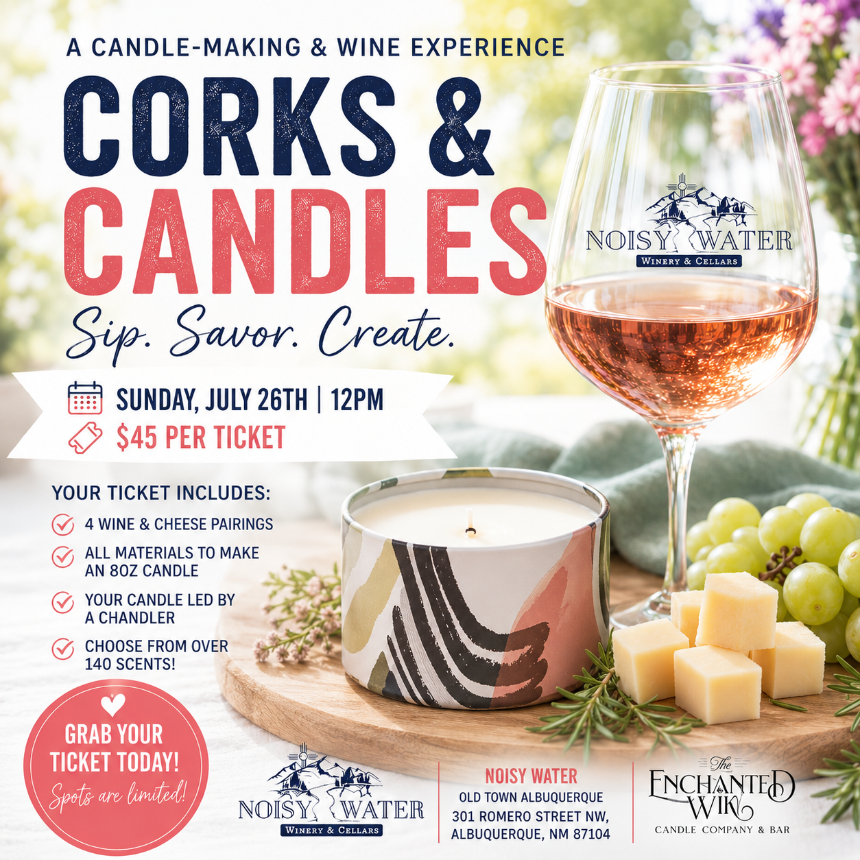 Corks & Candles at Noisy Water ABQ - Sunday, July 26th at 12PM