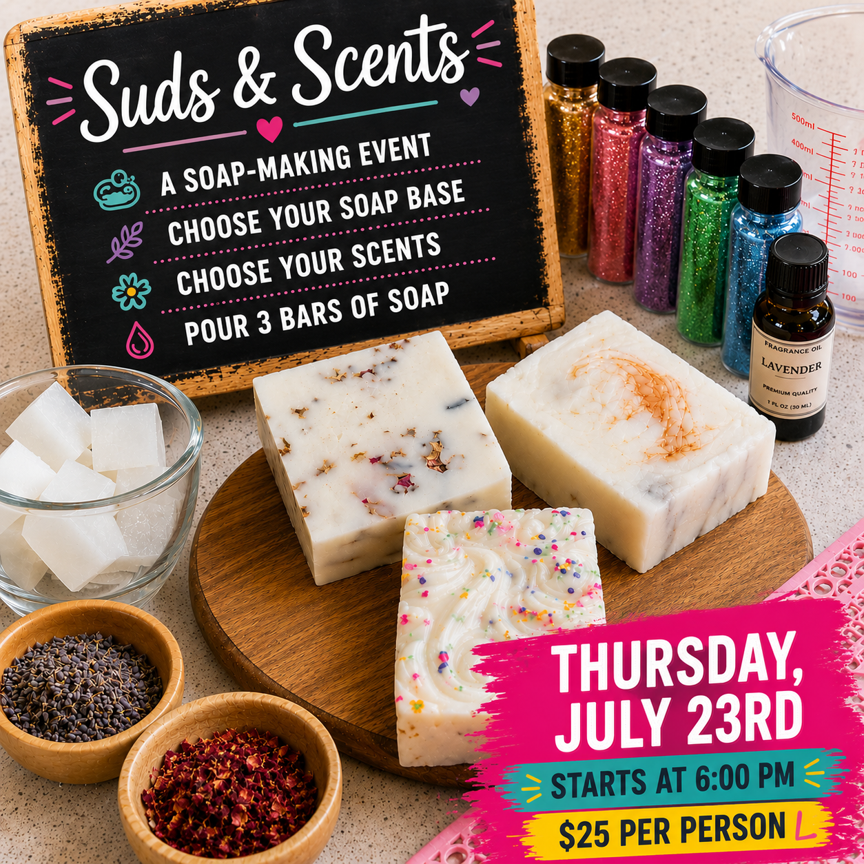 Suds &Scents a Soap-Making Event - Thursday July 23rd at 6PM at The Enchanted Wik Candle Co. and Bar