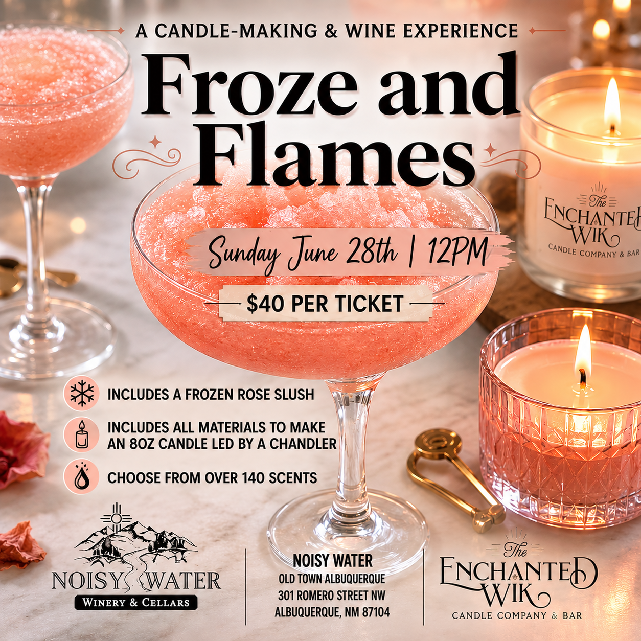 Froze and Flames Candle Making and Wine Experience - Noisy Water Winery ABQ - Sunday June 28th at 12PM