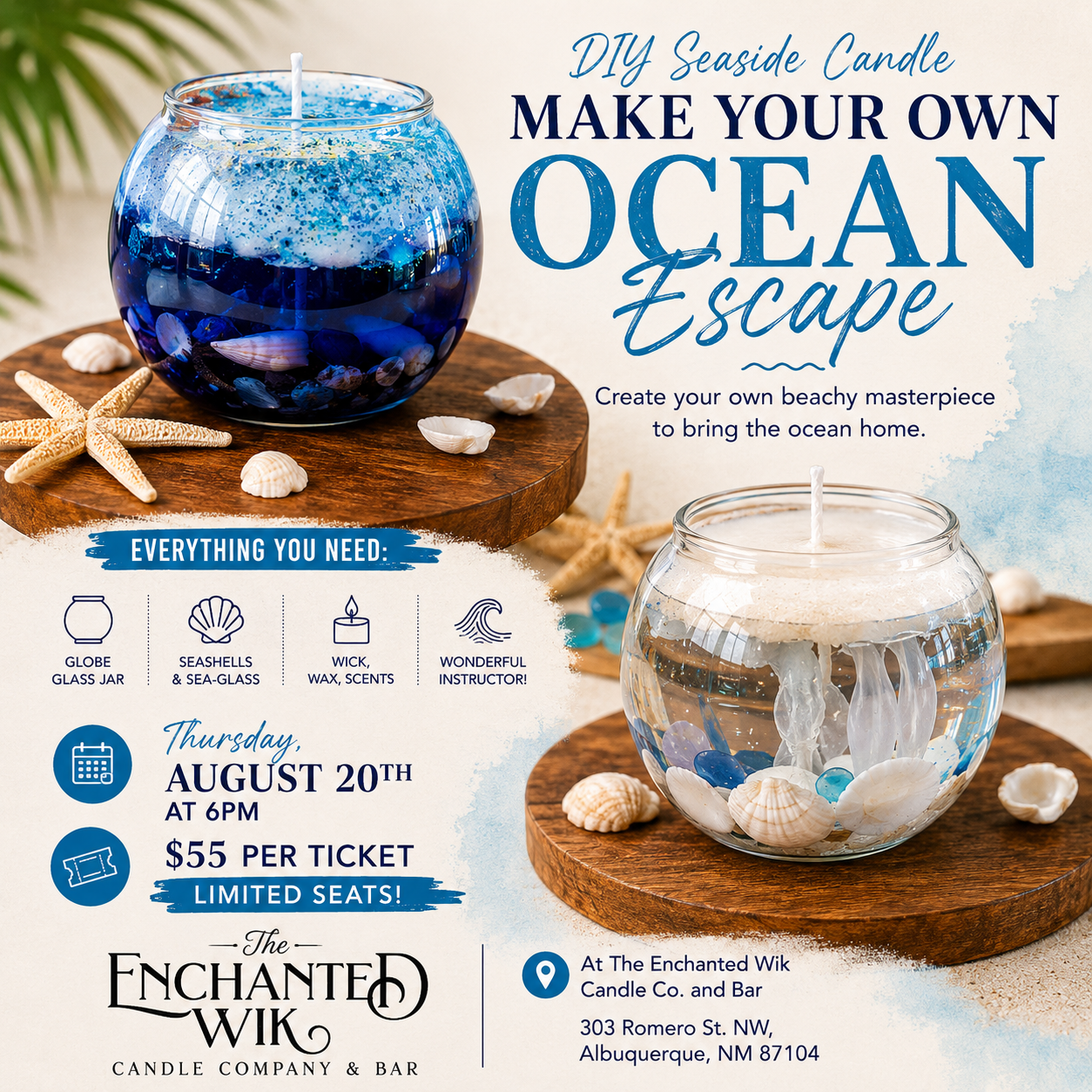 Seaside Candle Craft Night at Enchanted Wik Candle Co. - Thursday, August 20th at 6PM
